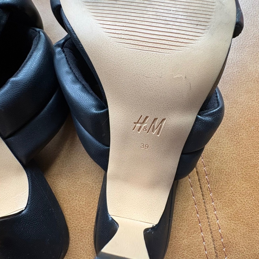 H&M Black Padded Crossover Square Toe Mule Kitten Heels Sandals 1056870 5 Mens 8 - Picture 7 of 7